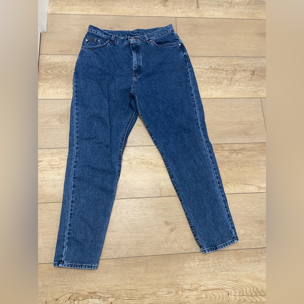 Vintage Lee Riveted Jeans Womens Size 18M Medium Wash Blue Denim Made In USA